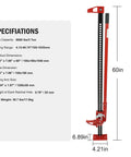 60 Inch Ratcheting Off Road Farm Jack Be Beefy 3 Ton Capacity 6,600 Lb Heavy Duty Lift specifications and measurements chart
