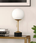18 Inch Tall Table Lamp With Glass Shade In Brass Black Marble And White Milk Glass For Home Office Living Room Nightstand Soft Diffused Glow