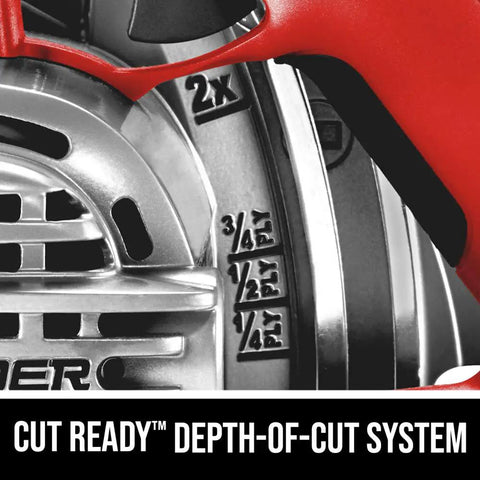 Close-up of the Cut Ready™ Depth-of-Cut System on the All Magnesium Sidewinder Circular Saw With 15 Amp Dual Field Motor and 7-1/4 Inch Blade.