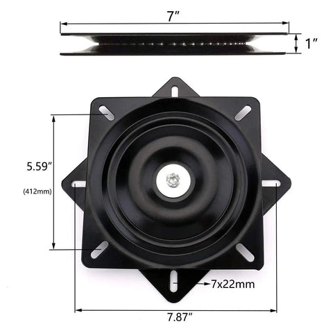 Heavy Duty 7 Inch Bar Stool Swivel Replacement Plate With Square Swivel Mechanism, Solid Steel Build Beefed Up, Stainless Ball Bearing, 2.5mm Thick, 176 To 220 Lb Capacity, Smooth 360 Degree Spin, Durable Performance; 7-inch square plate dimensions
