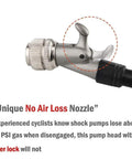 Close-up of lever lock nozzle on Handheld High Pressure Shock Pump For MTB Fork And Rear Suspension Up To 300 PSI Beast Of A Pump