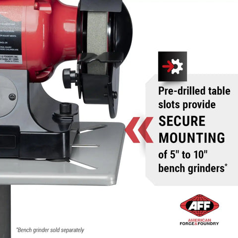 Adjustable Bench Grinder and Vise Stand With 28 to 36 Inch Height Pre Drilled Mounting Slots 12 by 10 Inch Steel Top That Reduces Vibration and Breakage Independent Work Surface for Your Grinder Heavy Duty Construction with bench grinder