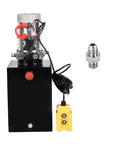 Beefy 12V DC Hydraulic Power Unit With 20 Quart Reservoir, 3200 PSI Single Acting Pump visible from front with remote control