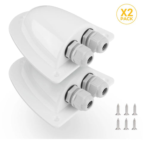 Two Pack White Solar Double Cable Entry Gland Box For RV Roofs Boats And Yachts Waterproof ABS Housing Fits 14 AWG To 10 AWG Cables