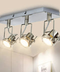 Three Light Ceiling Track Lighting Fixture With Flexible GU10 Heads In Brushed Nickel, Adjustable 330-Degree And 90-Degree
