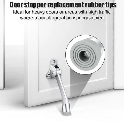 Image showing 4 pack rubber door stopper tips with screws installed on a kick-down door holder, highlighting the rubber end cap.