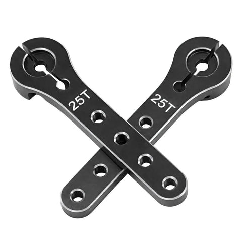 Crossed aluminum servo arms, 56mm, 25T spline, for Beefy Two Pack 56mm Metal Servo Horns With 25T Teeth For RC Planes Boats And One Tenth Scale Crawlers Durable Long Servo Arm Extensions For Thirty To One Hundred CC Balsa Airplanes And One Tenth Scale RC Hobby Models