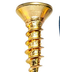 Heavy Duty Expansion Screws Kit For Kitchen Cabinets 20 Piece Set With Gloves Pro Grade Cabinet Door Stabilizers Repairs Enlarged Holes Prevents Sagging And Misalignment Keeps Hinges Tight For Easy DIY, gold screw close-up