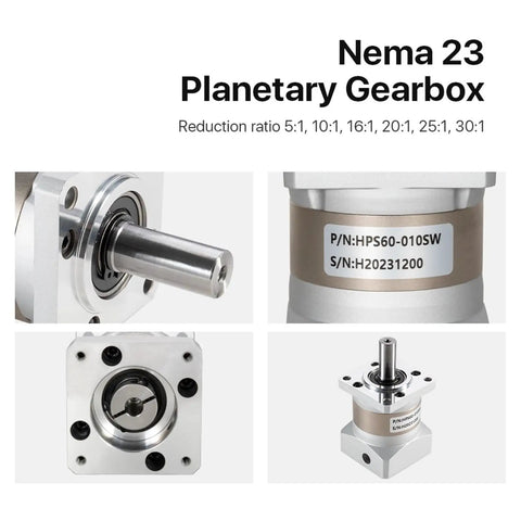 Kick Ass Heavy Duty Nema 23 Planetary Gearbox Motor Speed Reducer with 8MM input shaft and gear ratio details.
