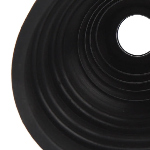 Close-up of Top Tier Universal Silicone CV Joint Boot Kit Two Pack, black silicone, designed for dust coverage in vehicles.