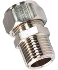 Straight nickel-plated brass fitting for 1/2-inch tubing with 3/8-inch male NPT thread; double O-ring compression.