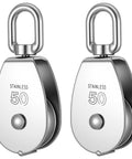 2 Pack Stainless Steel Snatch Block With Swivel Hook, M50 2 Inch Sheave For 3/8 Inch Rope, Beefy Heavy Duty Pulley