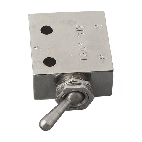 2 Position 3 Way Mechanical Pneumatic Valve 2-31V with toggle lever for air pressure control, silver-tone metal