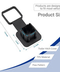 2 Inch Trailer Hitch Cover With Dog Paw Design Rubber Dustproof Waterproof Plug for square mouth receivers shown with measurements and features.