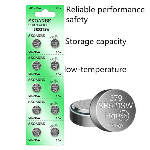 Zero Hassle 10 Pack SR521SW AG0 LR521 379 Button Coin Cell Watch Battery 1.5 Volt Silver Oxide Power For Everyday Timepieces Mercury Free