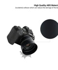 Must Have Reversible ES-65B Lens Hood attached to camera, showcasing high quality ABS material and impact protection feature.