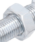 Adjustable Alternator Tensioner Rod Kit For Universal Bracket Fit Five And A Half Inch Length And Five Eighths Inch Diameter Center To Center Adjustable From Seven And A Half To Nine Inches Drag Race Style Heim Joint SBC Compatible Easy Mount stainless steel threaded end and nut close-up