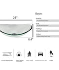 Dope Boat Shape Glass Vessel Sink With Faucet And Pop Up Drain In Bluish Grey Crystal For Modern Bathrooms, 16.5 Inch Wide By 5.5 Inch Deep, Tempered Glass Basin, Premium Quality Durable Design dimensions