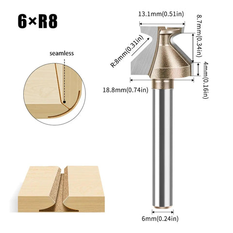 R8 Arc Bending Router Bit Set In 6mm with a smooth cutting edge for curved woodworking and cabinet shaping projects.