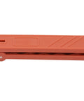 Furnace Interlock Switch Clip For HVAC Controls in orange nylon with rare earth magnets shown in side view. Handy two-way setup tool.