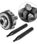 Solid 50mm Mini 4 Jaw Lathe Chuck Portable Reversible Manual Clamping Tool For Woodworkers showing chuck and clamps in detail.