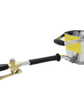 Heavy Duty Mortar Sprayer And Stucco Gun With Large Hopper For Fast Cement Work Smooth Operator showing stainless steel hopper and trigger.