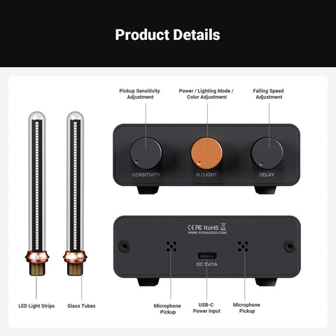 Music Visualizer With Spectrum Analyzer And Vintage Tube RGB Ambient Light For Desktop Home Stereo System Microphone Voice Pickup And Volume Display Adjustable Sensitivity For A Party Vibe And Immersive Audio Visual Experience with USB-C input