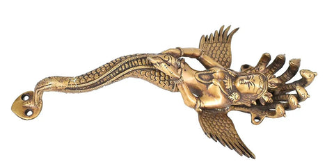 Antique Nagkanya Design Brass Door Handle In Gold Glossy Finish, Solid Brass Build For Classic Vibe, 8.5 Inch Height