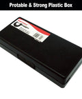 Black plastic case containing Outside Micrometer 0 To 1 Inch With Ratchet Stop And Lock Nut 0.0001 Inch Precision Machinist Tool