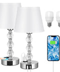Crystal Table Lamp Set Of 2 With USB A And USB C Ports And 2 Pin Outlet Charge Up To Six Gadgets At Once Works On Or Off