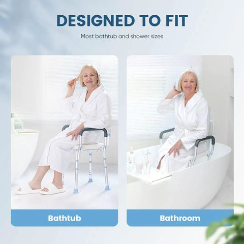 Heavy Duty Shower Chair With Back And Arms, 300 Lb Capacity in bathtub and bathroom for seniors and disabled users