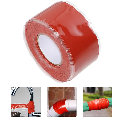 Heavy Duty Waterproof Tape To Fix Leaks Fast Duct And Plumbing Repair Tape Outdoor Adhesive Sealant Silicone Rubber Red Leak Stopper Weatherproof Patch Tape 2X2 Inch roll and usage examples