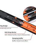 Full Extension Drawer Slides 45mm Soft Close Runners 3 Fold Side Mount with spring design and anti-drop device details