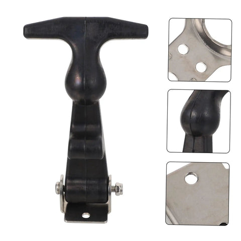 Two Pack Elastic Draw Latches With T-Handle Catch, Hood Hasp Replacement for Machines, black rubber and stainless steel latch details