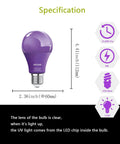 2 Pack A19 LED Black Light Bulbs 9W 100W Equivalent, E26 Base Dimmable Black Lights UVA 385 400Nm with specifications