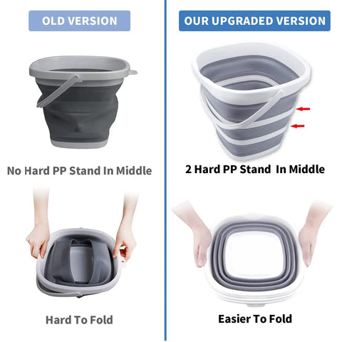 Comparison of old and upgraded Collapsible 10L Water Bucket for Outdoor Cleaning and Camping Foldable 2.6 Gallon