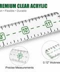 Slim 12 Inch Pocket Quilting Ruler in Clear Acrylic, Precision Measuring Tool with high contrast green grid shown in close-up