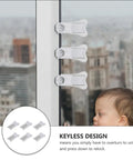 6 Pack Childproof Cabinet Locks For Home Use installed on window with curious toddler nearby, showing keyless ABS design.