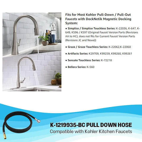 DockNetik Compatible Kitchen Faucet Hose Adapter Extender for Pull Down Faucets with 67 Inch Bright Chrome Sink Attachment