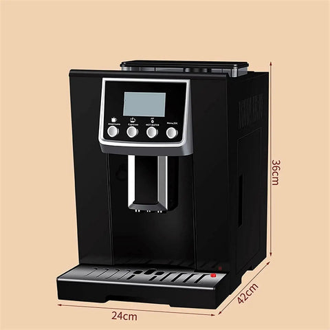 Fully Automatic Coffee Machine With Built In Burr Grinder And Grind And Brew System One Tap Espresso Maker 1200W Power Auto Clean Function For Healthier Brews Black, dimensions 36cm by 24cm by 42cm