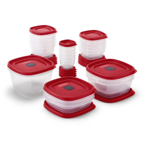 42 Piece Food Storage Containers With Lids Set For Kitchen Organization, BPA Free, Microwave Safe, Red Lids Displayed