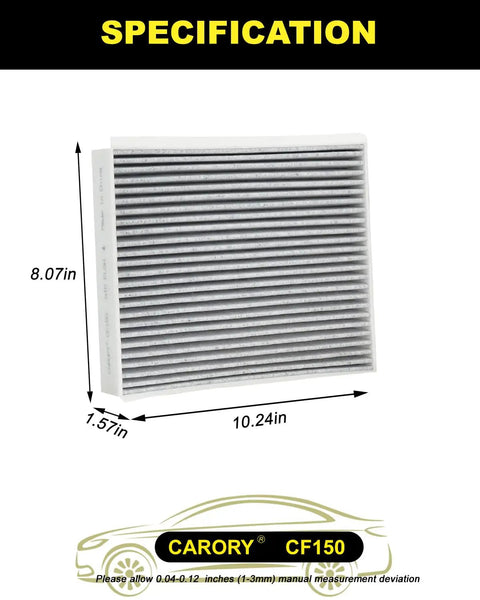 Ford Cabin Air Filter With Activated Carbon Keeps Your Ride Fresh For F-150 2015-2025 showing dimensions at 8.07in x 10.24in x 1.57in
