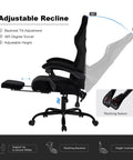 Side view of Gaming Chair With Pocket Spring Cushion Extendable Footrest Swivel Recliner And Headrest, with adjustable recline feature.