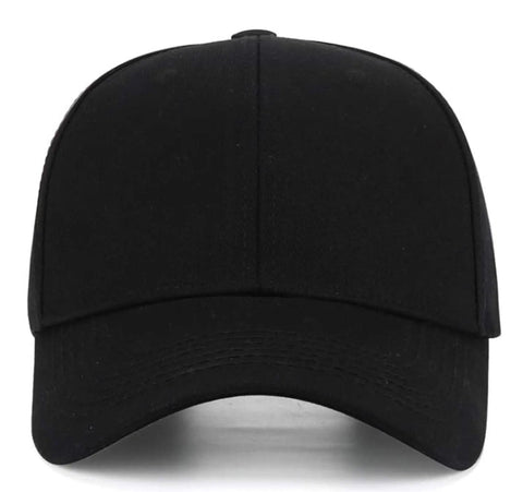 Front view of customizable adjustable baseball cap for men and women with your text logo or image, breathable 100 percent cotton
