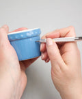 Heavy Duty Tungsten Carbide Scriber Engraving Pen For Marking Steel Metal Wood With Reversible Index Chuck Knockout Shop Tool Hella Tough For Mechanics And DIY Crafters Projects Silver Medium Gauge used on blue ceramic pot.