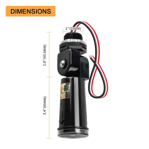 Image showing dimensions of Two Pack Dusk To Dawn Outdoor Light Sensor Switch 120-277V Photocell UL Listed IP65 Waterproof