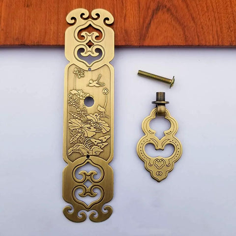 Vintage Style Embossed Pattern Brass Pull Handles For Bookcase Wardrobe And Drawer Doors 2 Pack With Screws And Nails