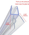 Cross-section view of Frameless Shower Door Bottom Seal With Drip Rail For Three Eighths Inch Glass, 27.5 Inch Length, Clear.