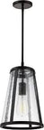 Harrow 1 Light Modern Mini Pendant In Oil Rubbed Bronze With Clear Seeded Glass Shade, 8x12 inch, for kitchens and dining rooms