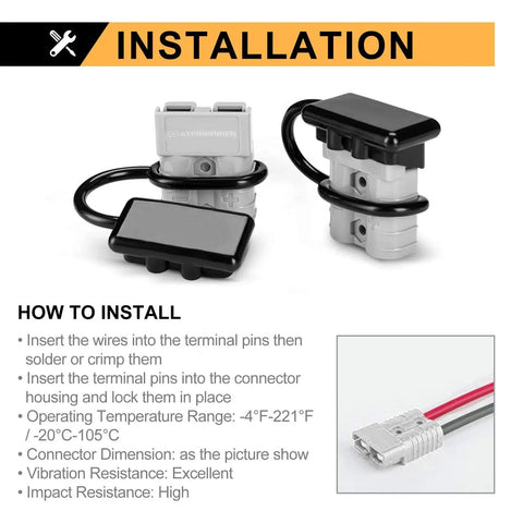 Installation guide for 6 To 10 Gauge 50A Battery Quick Connect Wire Harness Kit With Quick Disconnect Plug For Winch Auto Car Trailer And Electrical Devices 2 Pieces Gray Great For Heavy Duty Use With Reliable Disconnects For Inverters And Solar Panels